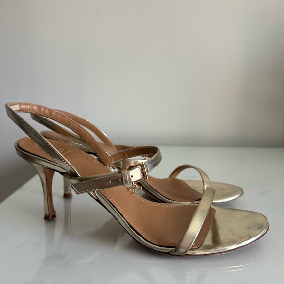 Tory Burch Penelope Slingback Sandal Mirror Metallic Gold Size 9 - Picture 4 of 13
